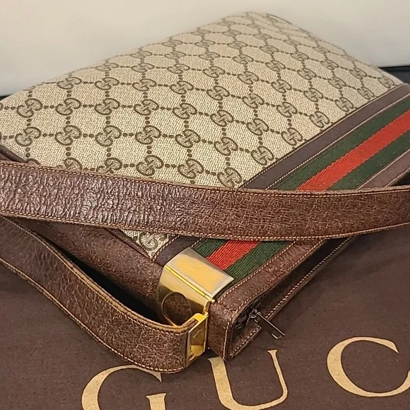 GUCCI VINTAGE 1970'S WEB SHERRY LINE COATED CANVAS/LEATHER SHOULDER BAG- RARE - Picture 17 of 17